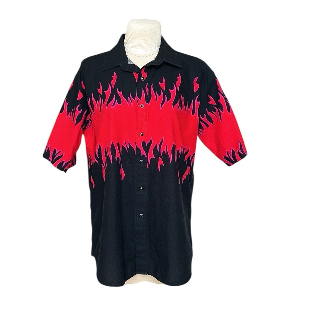 Vintage Brooks & Dunn Panhandle Slim Flame Button Down T-shirt Black/Red‎ XL